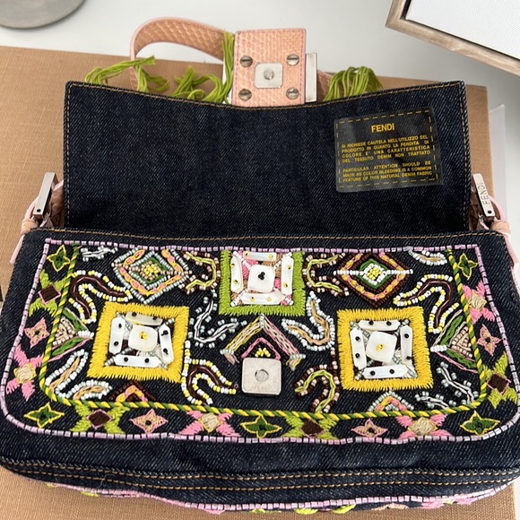 Vintage FENDI denim embroidery beaded baguette bag - Picture 7 of 10